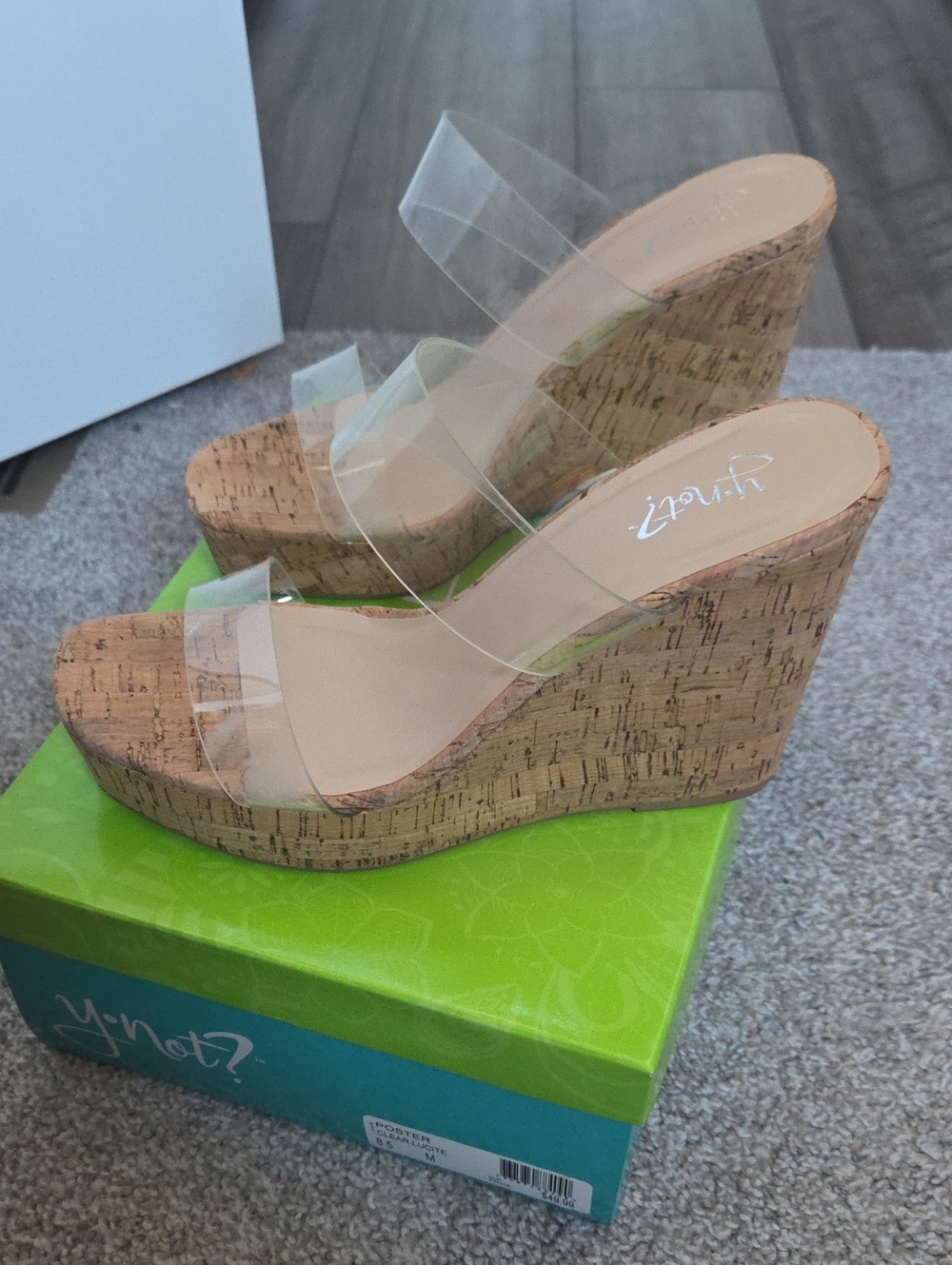 Clear Strap Cork Wedge Sandals — Natural Cork